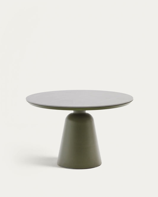 Tavolo da esterno Tudons in alluminio con ripiano in ceramica verde Ø120 cm