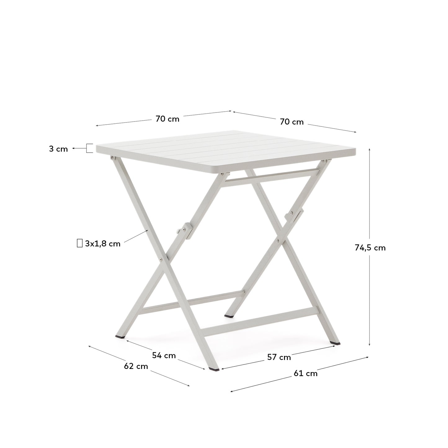 Tavolo da esterno pieghevole Torreta in alluminio con finitura grigio chiaro 70 x 70 cm