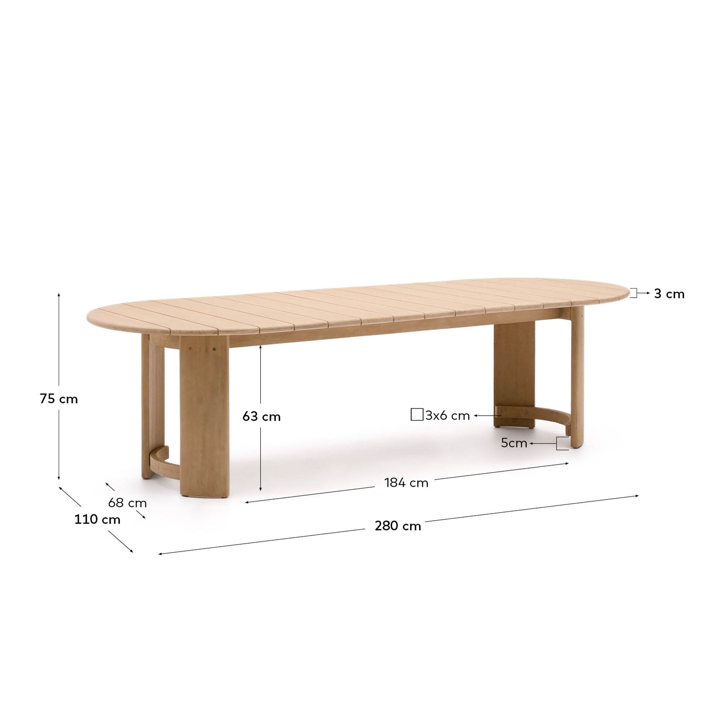 Tavolo  Xoriguer in legno massiccio di eucalipto 280 x 110 cm