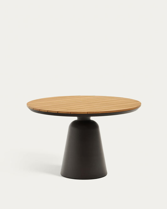 Tavolo rotondo da esterno Tudons in alluminio con finitura in grigio e teak Ø120 cm