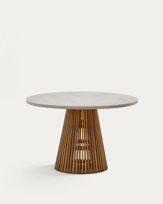 Tavolo rotondo da esterni Alcaufar in legno massiccio di teak e cemento grigio Ø 120 cm