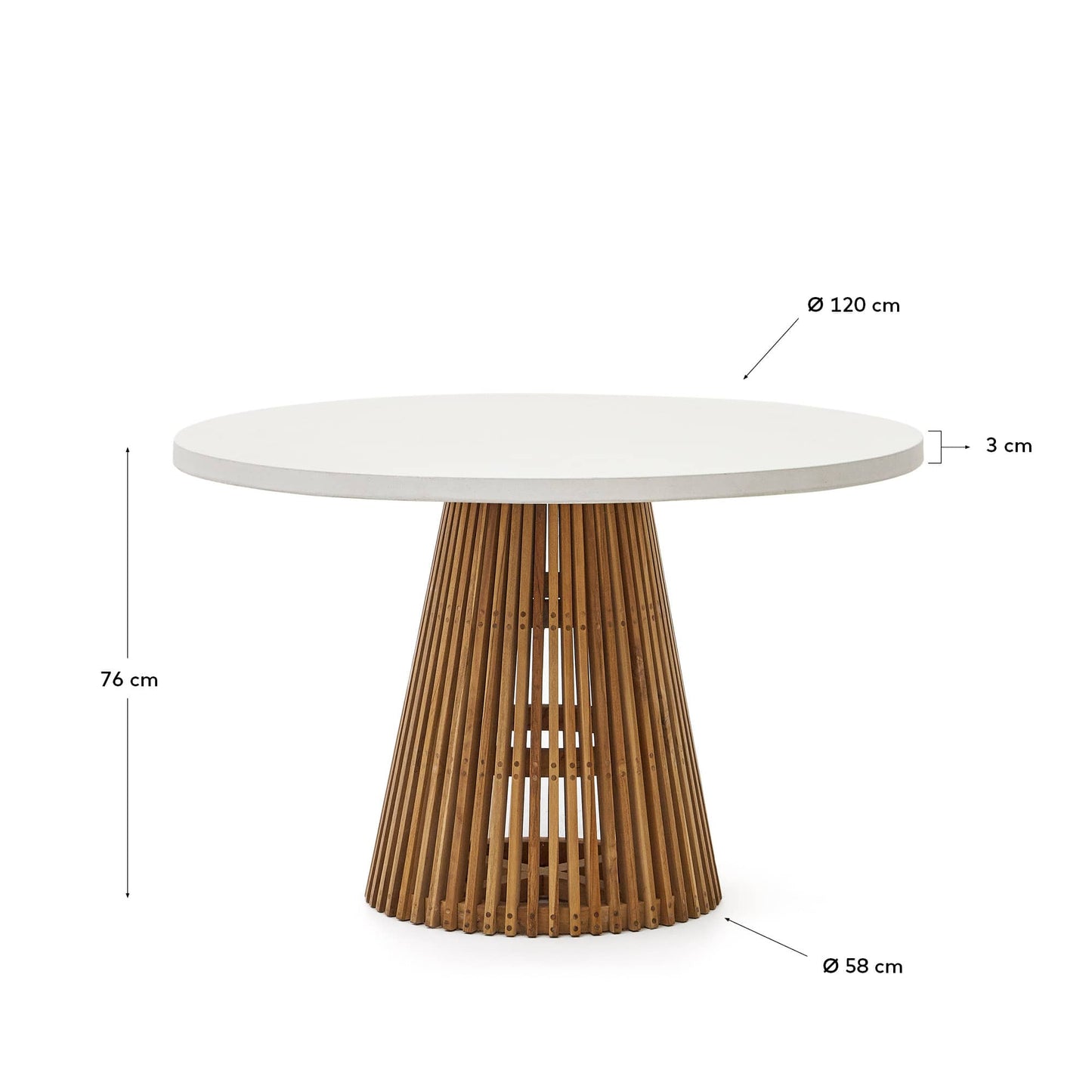 Tavolo rotondo da esterni Alcaufar in legno massiccio di teak e cemento bianco Ø 120 cm
