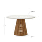Tavolo rotondo da esterni Alcaufar in legno massiccio di teak e cemento bianco Ø 120 cm