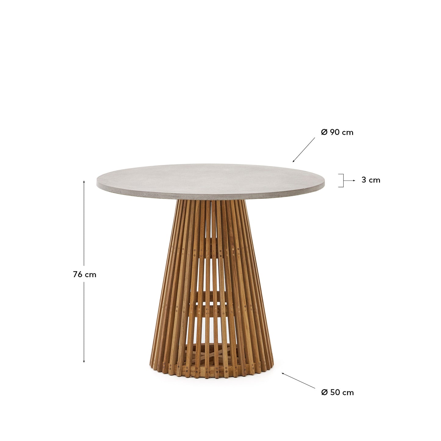 Tavolo rotondo da esterni Alcaufar in legno massiccio di teak e cemento grigio Ø 90 cm