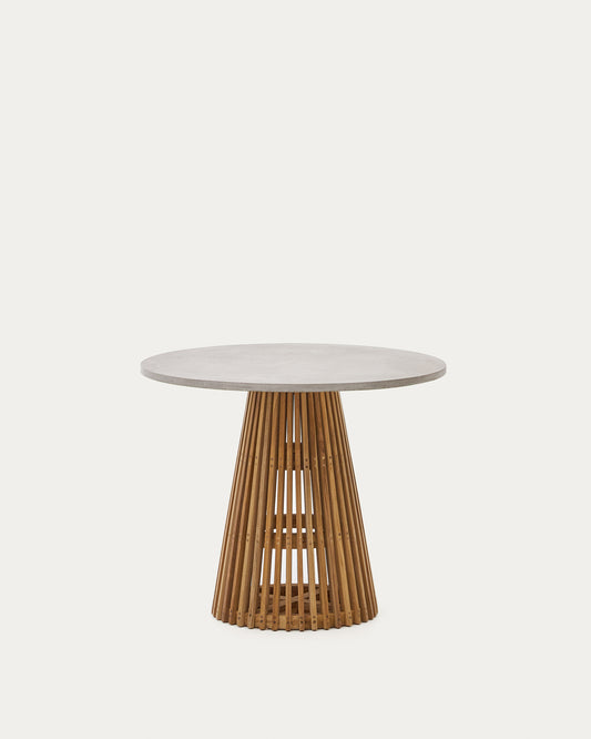 Tavolo rotondo da esterni Alcaufar in legno massiccio di teak e cemento grigio Ø 90 cm