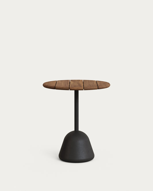 Tavolo Saura in metallo verniciato nero e piano in acacia finitura noce 75 x Ø 70 cm