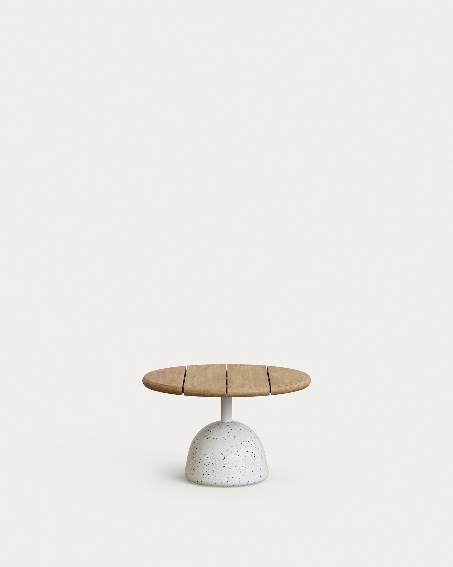 Tavolino Saura in terrazzo bianco con piano in acacia naturale 32 x Ø 55 cm