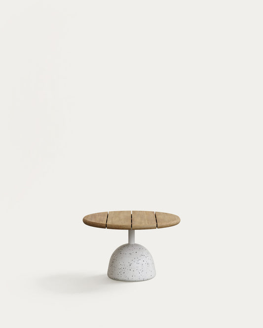 Tavolino Saura in terrazzo bianco con piano in acacia naturale 32 x Ø 55 cm