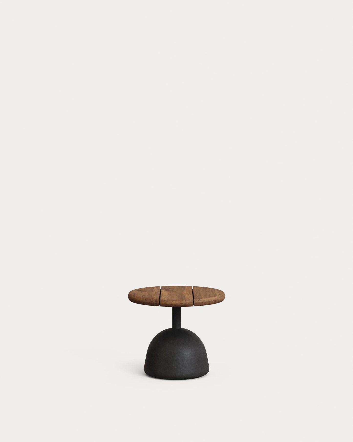 Tavolino Saura con piano in acacia finitura noce e base in cemento nero Ø 43x35cm
