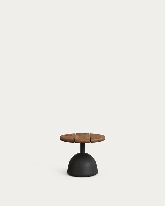 Tavolino Saura con piano in acacia finitura noce e base in cemento nero Ø 43x35cm