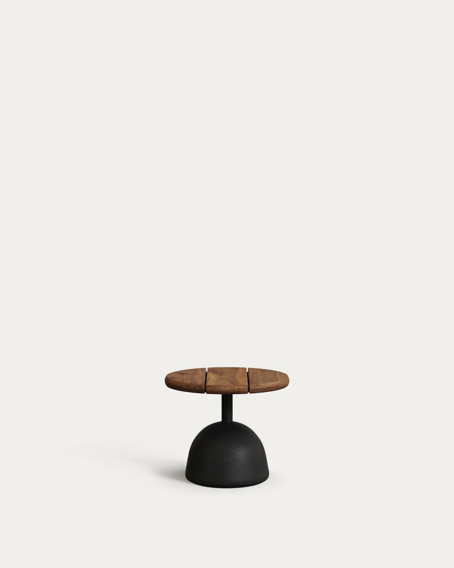Tavolino Saura con piano in acacia finitura noce e base in cemento nero Ø 43x35cm
