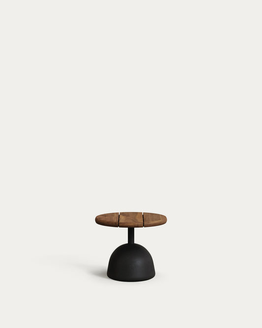 Tavolino Saura con piano in acacia finitura noce e base in cemento nero Ø 43x35cm