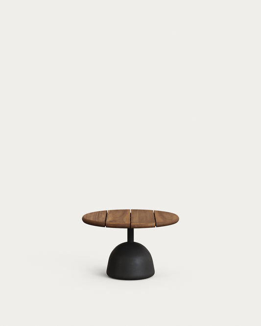 Tavolino Saura con piano in acacia finitura noce e base in cemento nero Ø 55x35cm