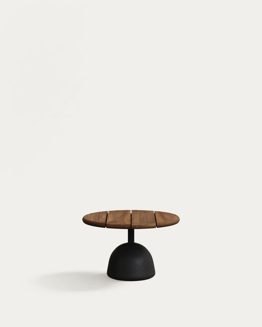 Tavolino Saura con piano in acacia finitura noce e base in cemento nero Ø 55x35cm
