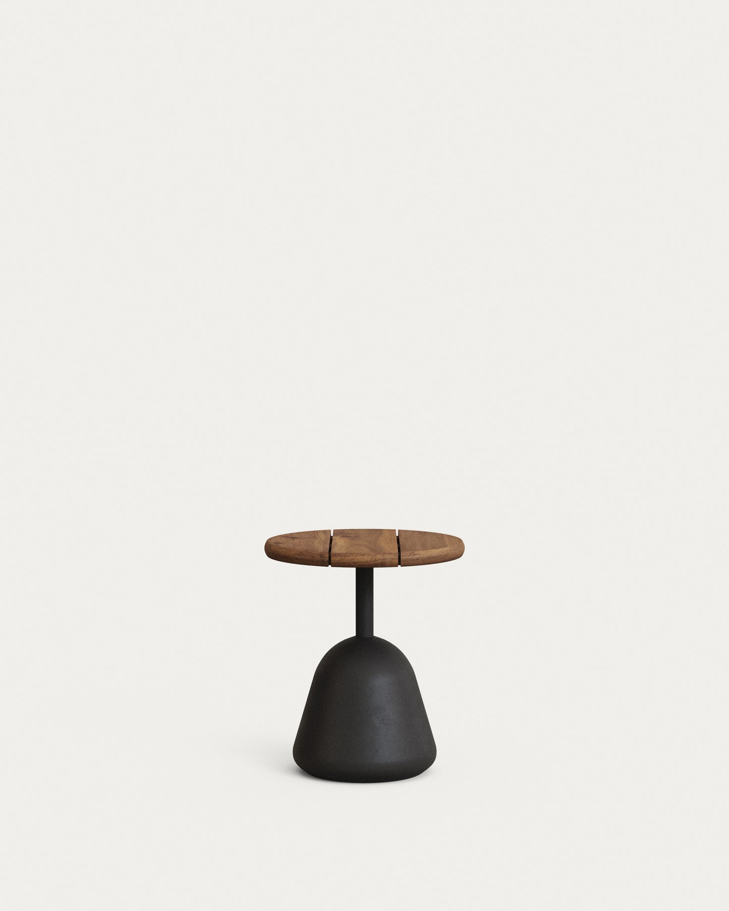 Tavolino Saura con piano in acacia finitura noce e base in cemento nero Ø43x48 cm