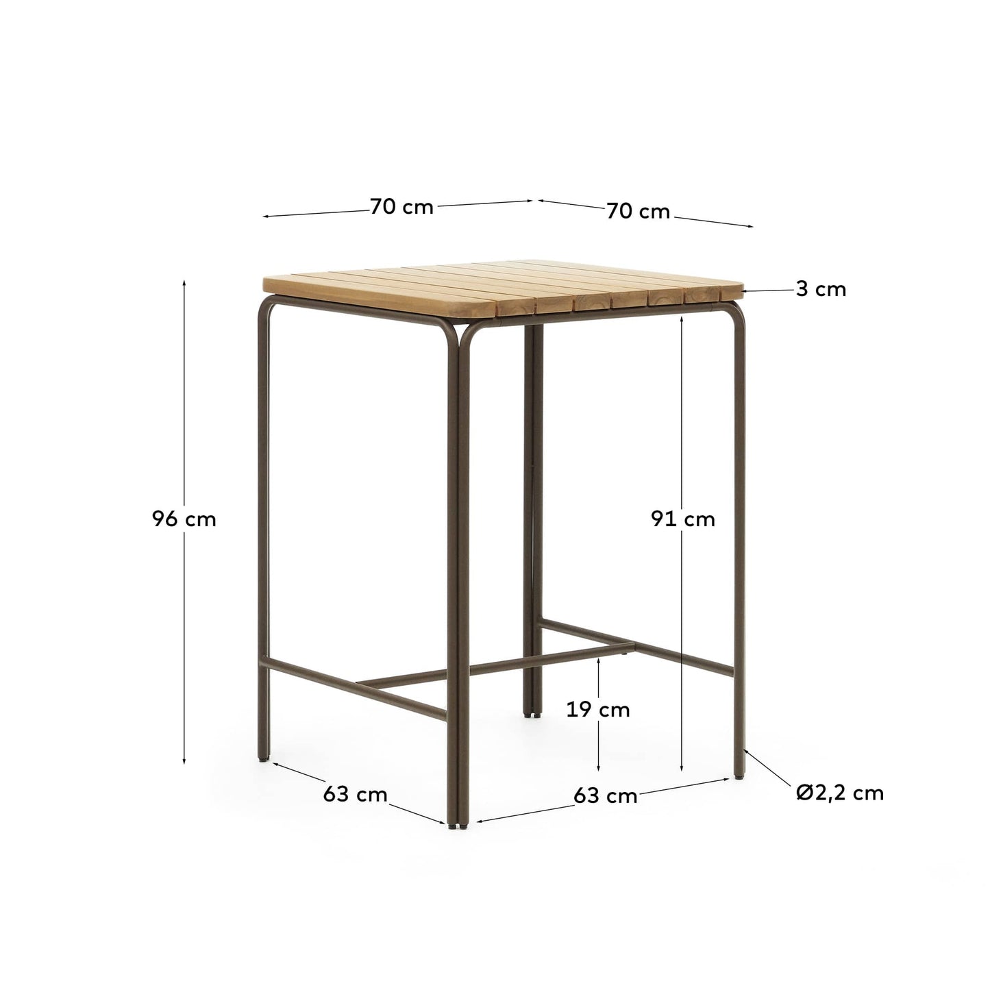 Tavolo alto esterni Salguer legno massello acacia acciaio marrone 70 x 70 cm