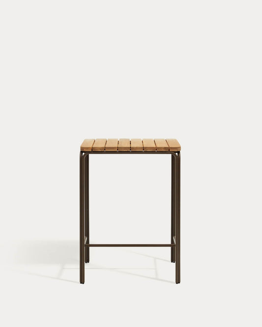 Tavolo alto esterni Salguer legno massello acacia acciaio marrone 70 x 70 cm
