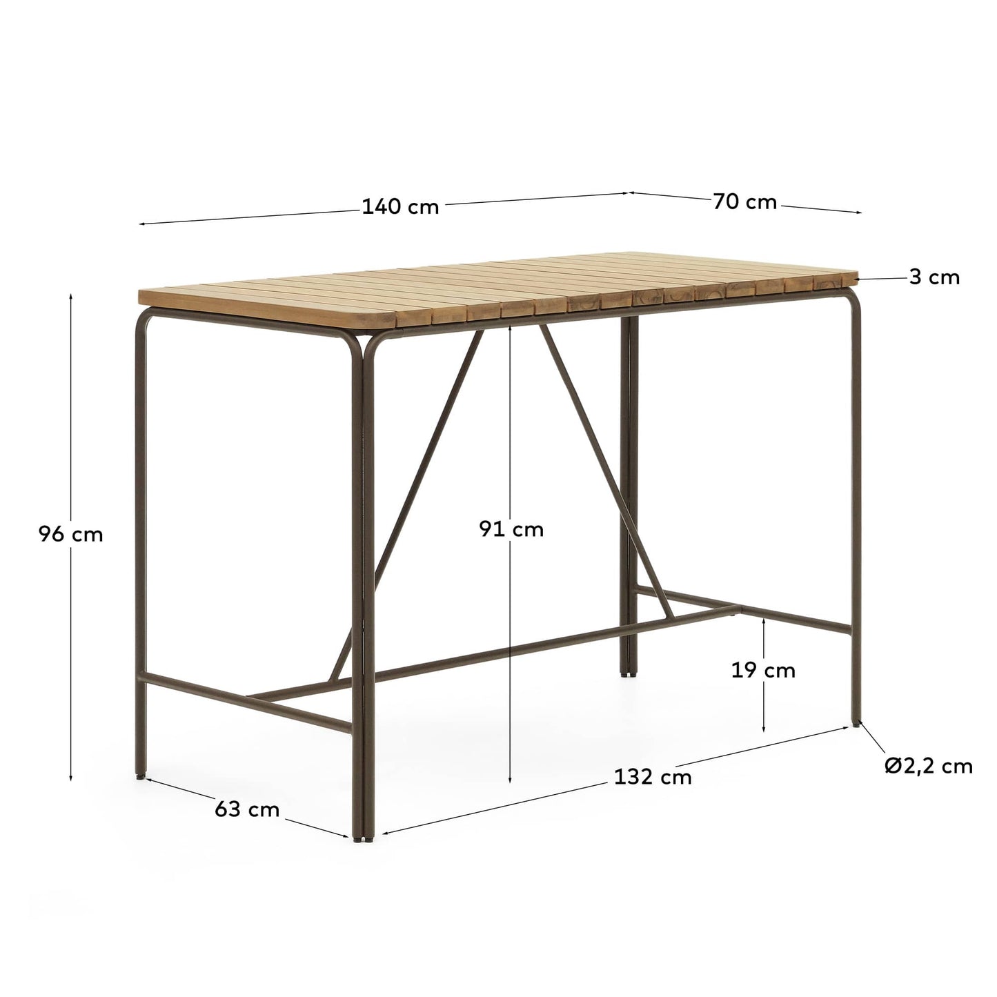 Tavolo alto esterni Salguer legno massello acacia acciaio marrone 140 x 70 cm