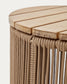 Tavolino Dandara in acciaio, corda beige e gambe in legno massiccio di acacia Ø40 cm