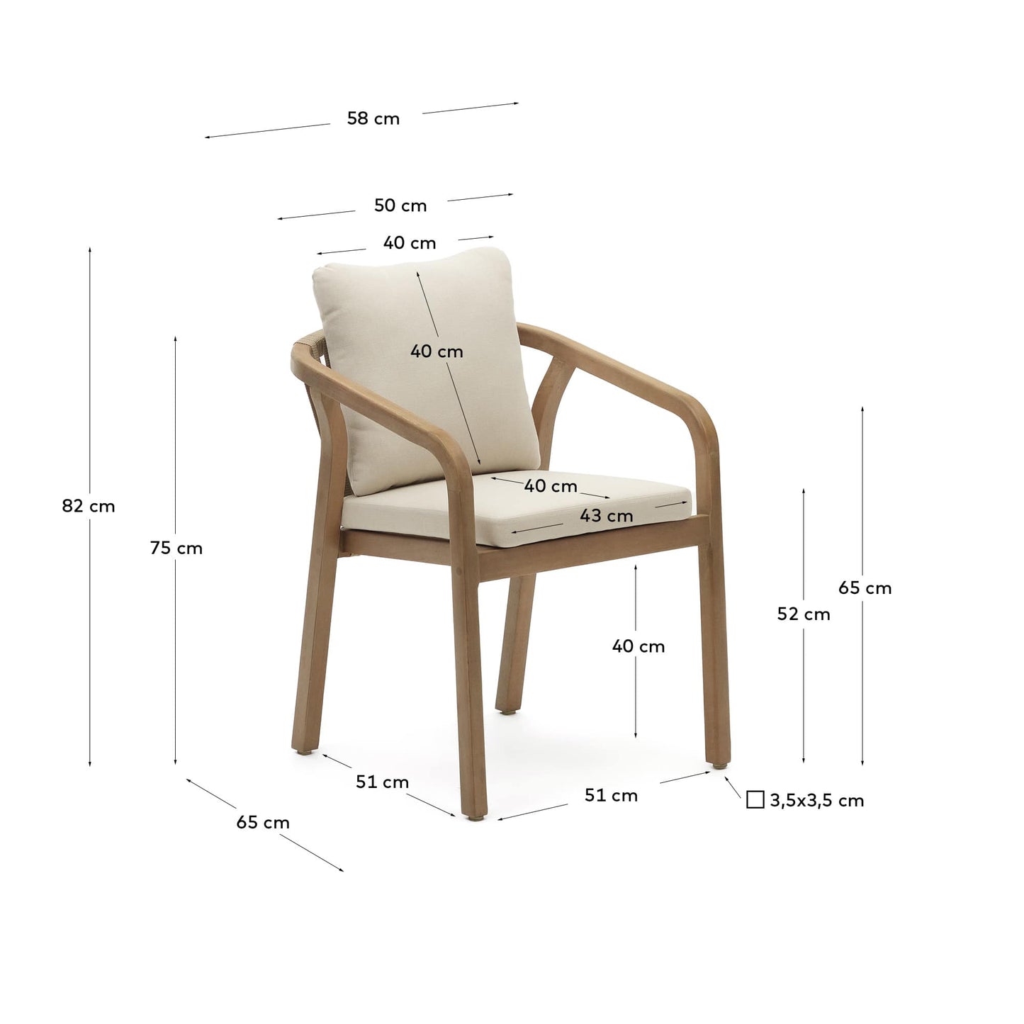 Sedia Malaret in legno massello di eucalipto e corda beige
