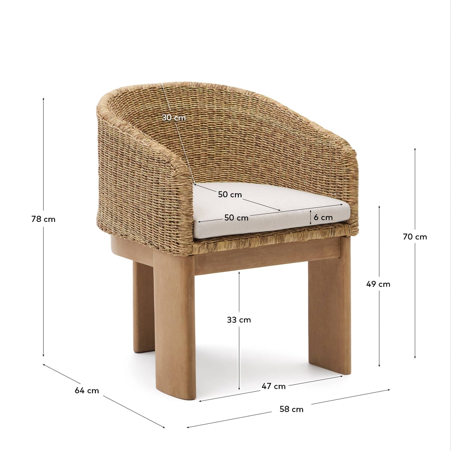 Sedia Xoriguer in rattan sintetico e legno massiccio di eucalipto