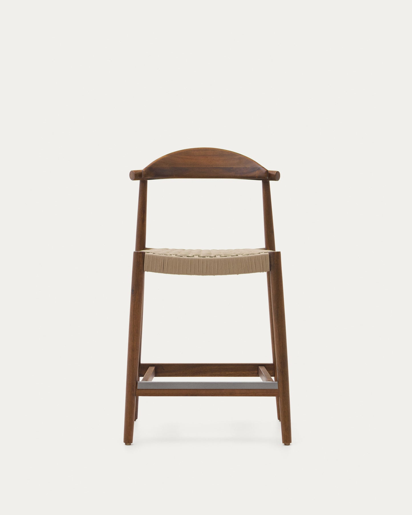 Sgabello Nina legno massiccio di acacia finitura in noce corda beige altezza 62cm