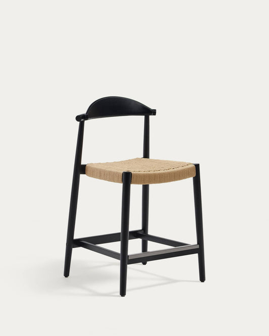 Sgabello Nina legno massiccio di acacia finitura nera e corda beige altezza 62cm