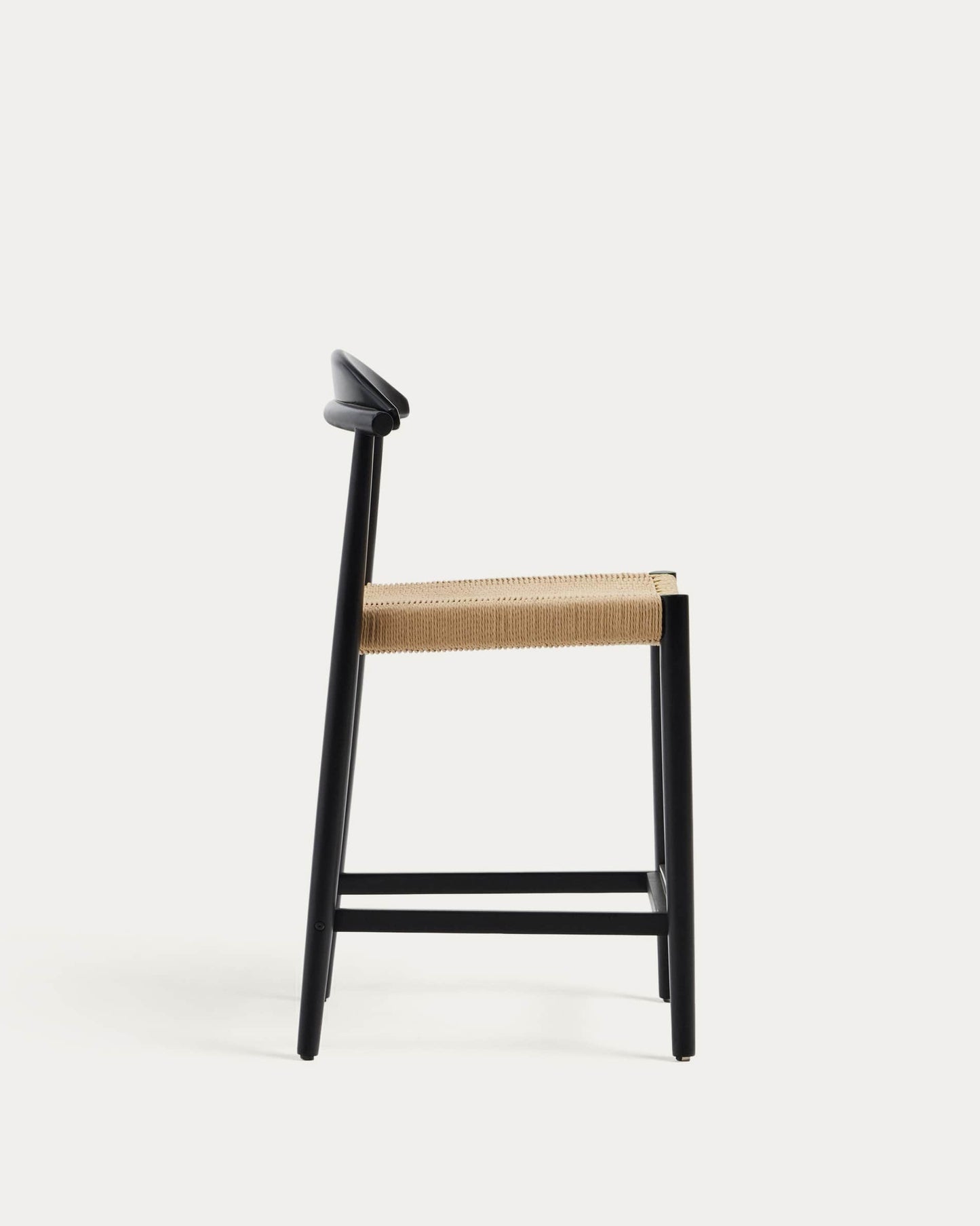Sgabello Nina legno massiccio di acacia finitura nera e corda beige altezza 62cm