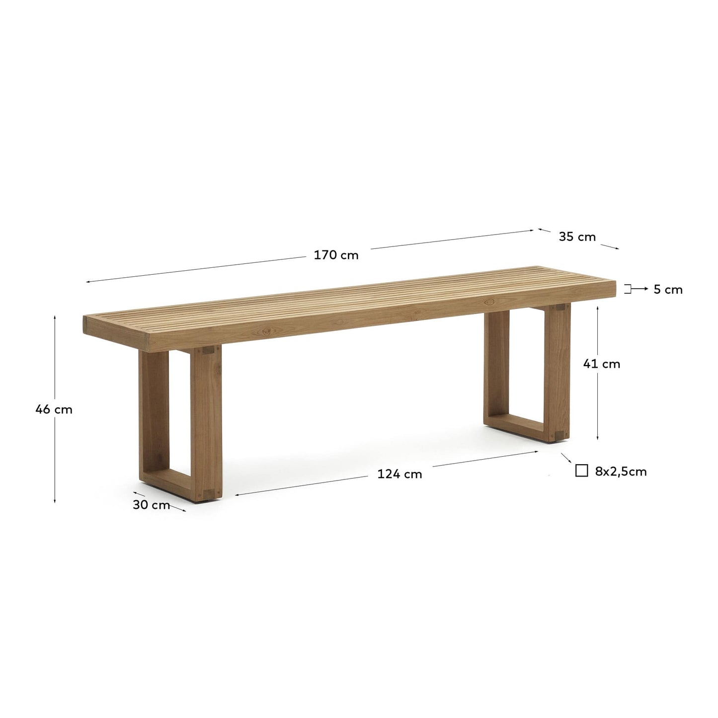 Panca Canadell outdoor in legno massiccio di teak riciclato 170 cm