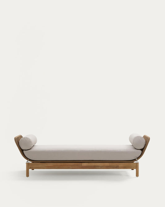 Lettino Catalina beige in corda e legno massiccio di acacia FSC 100%