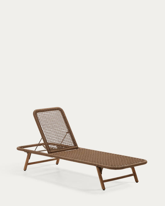 Lettino Dandara con struttura in acciaio con corda beige e gambe in legno massiccio di acacia