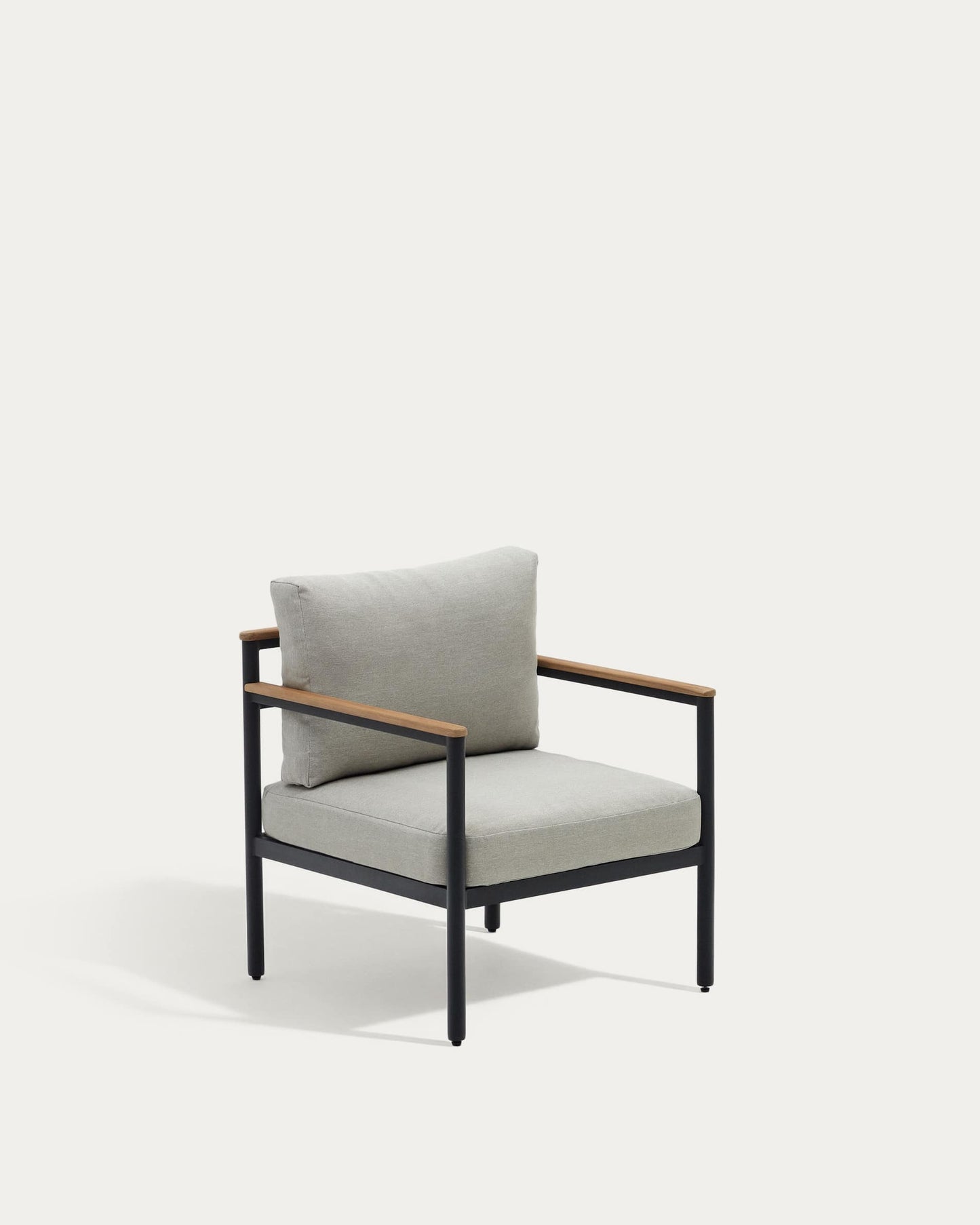 Set Aiguafreda divano 2 posti, 2 poltrone, un tavolino alluminio grigio e legno acacia