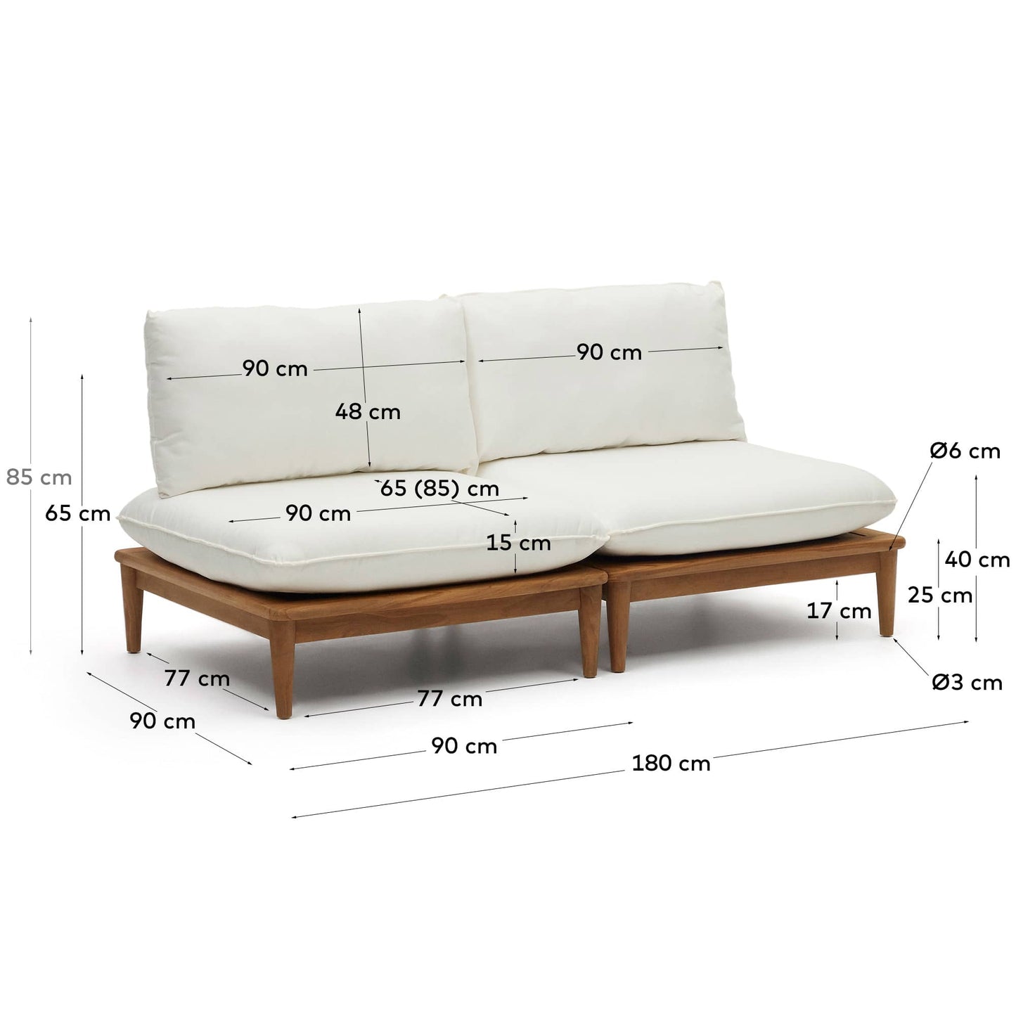 Set modulare Portitxol di 2 poltrone modulari in legno massiccio di teak