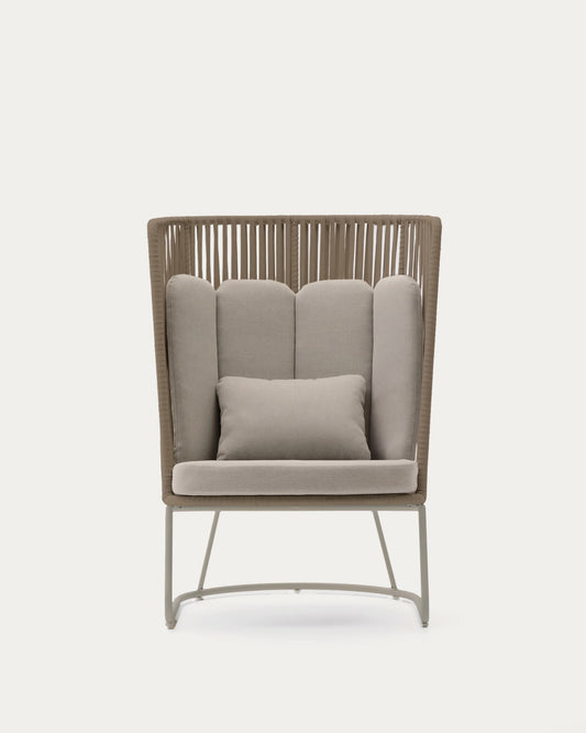 Poltrona da esterno con schienale alto Saconca in corda e acciaio zincato beige