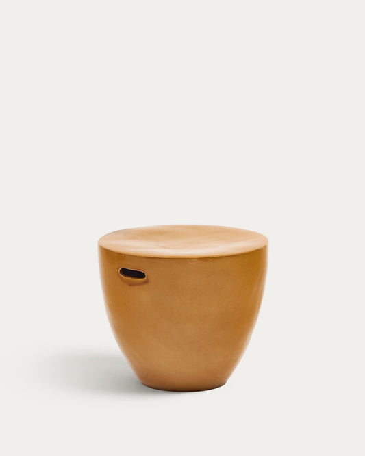 Tavolino da appoggio per esterni Mesquida in ceramica con finitura smaltata in color senape Ø 45 cm