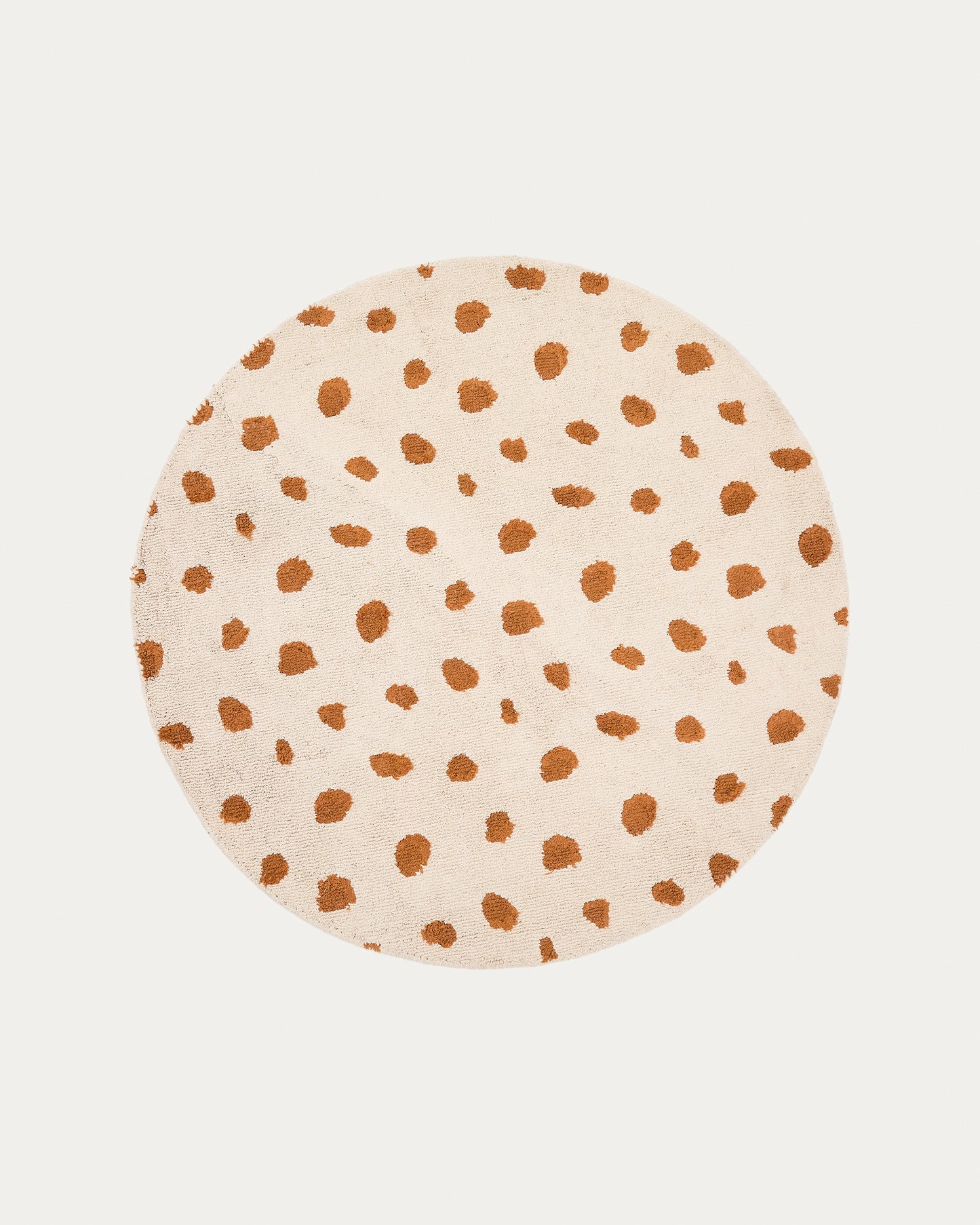 Tappeto rotondo Tandani in cotone beige con disegno di ghepardo arancione Ø 100 cm