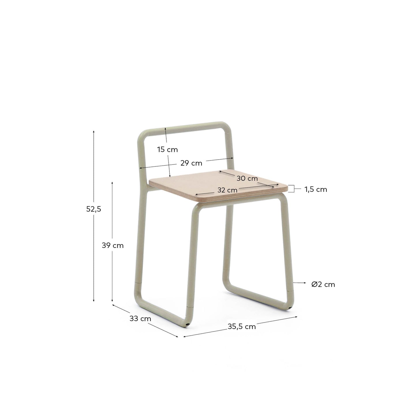 Sedia Tinn in impiallacciatura di frassino e struttura in metallo beige