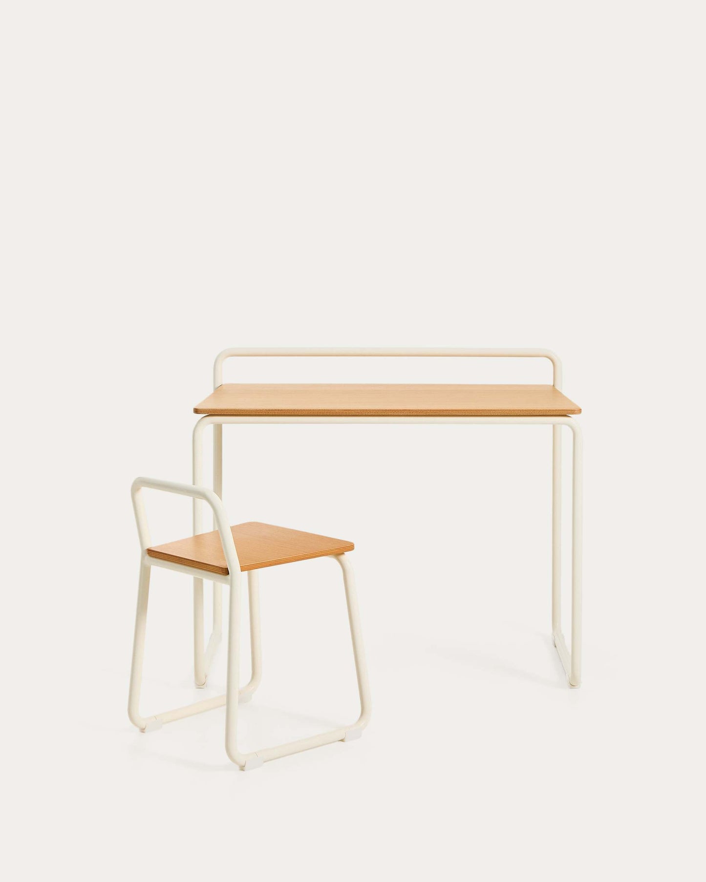 Sedia Tinn in impiallacciatura di frassino e struttura in metallo beige
