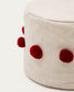 Pouf Manua di cotone beige con nappe rosse Ø 40 cm