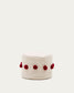 Pouf Manua di cotone beige con nappe rosse Ø 40 cm