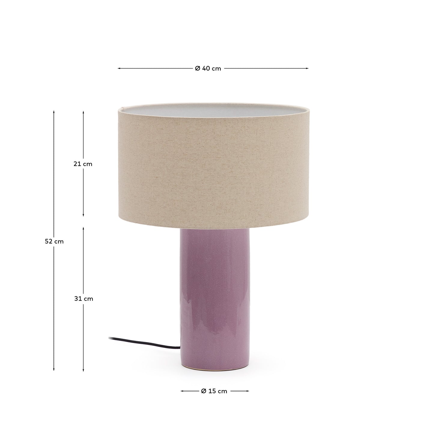 Lampada da tavolo Toneric in ceramica con finitura lilla e cotone