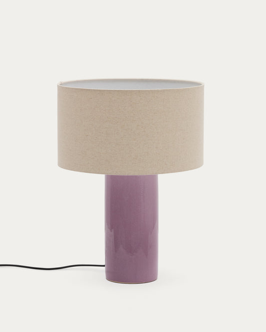 Lampada da tavolo Toneric in ceramica con finitura lilla e cotone