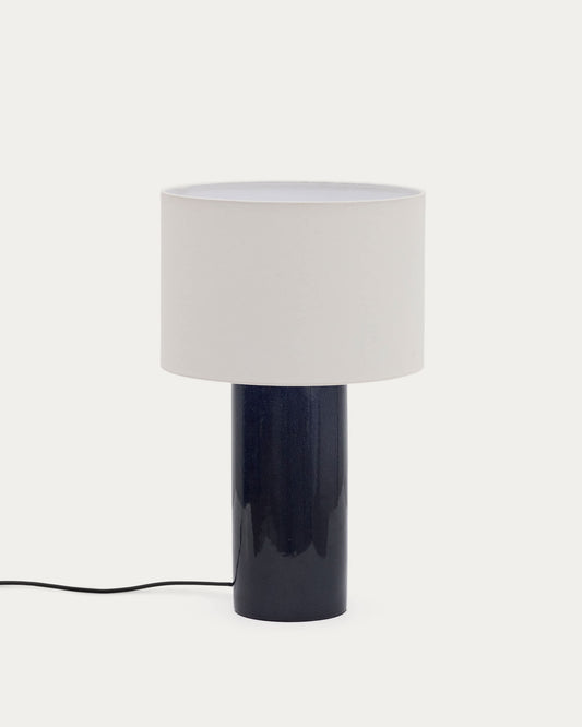 Lampada da tavolo Toneric in ceramica con finitura blu e cotone