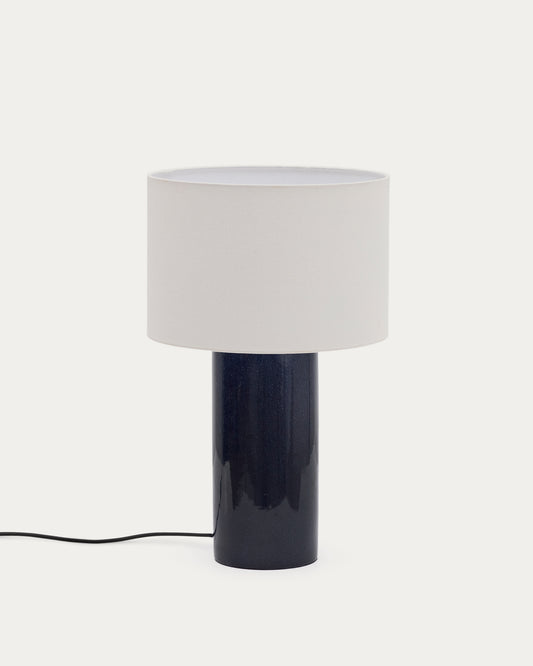 Lampada da tavolo Toneric in ceramica con finitura blu e cotone
