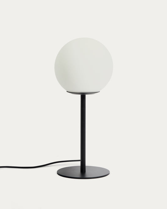 Lampada da tavolo Brisia in metallo con finitura nera e 1 sfera in vetro satinato Ø 15 cm