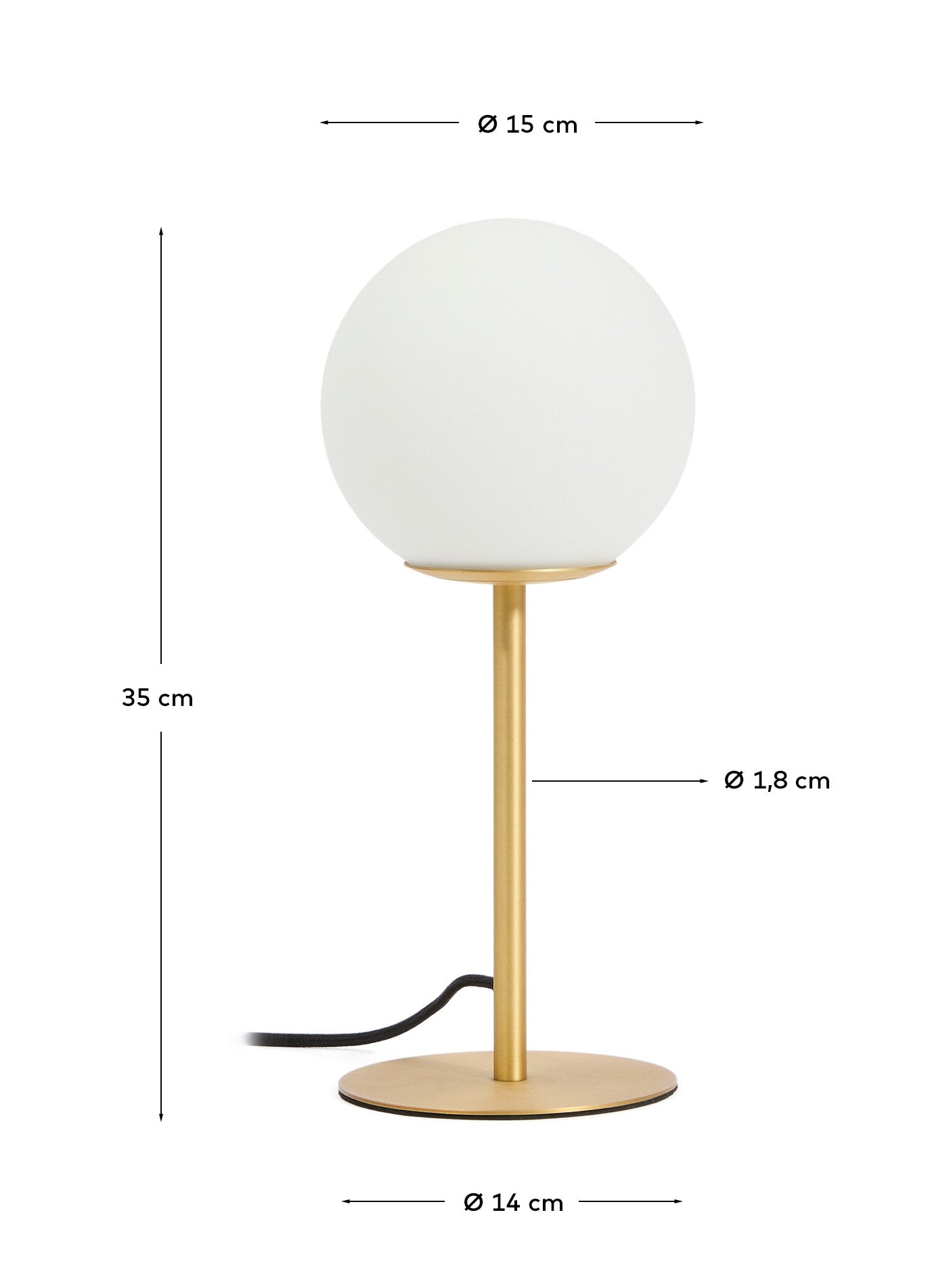 Lampada da tavolo Brisia in metallo con finitura in ottone spazzolato e 1 sfera in vetro satinato Ø 15 cm
