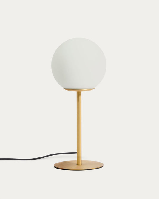 Lampada da tavolo Brisia in metallo con finitura in ottone spazzolato e 1 sfera in vetro satinato Ø 15 cm