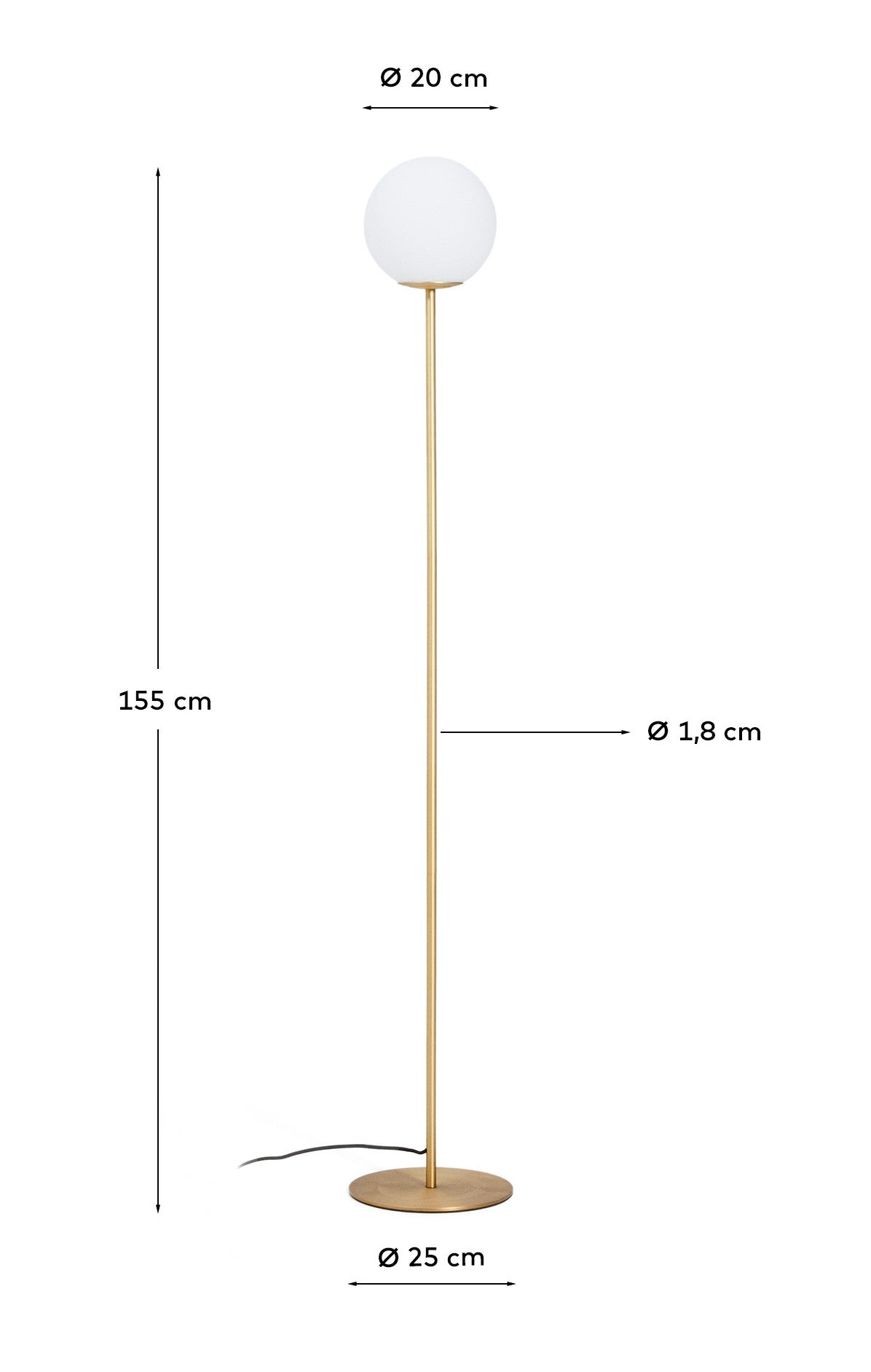 Piantana Brisia in metallo con finitura in ottone spazzolato e 1 sfera in vetro satinato Ø 25 cm