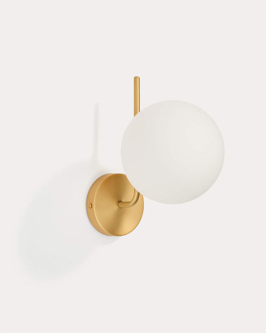 Applique Brisia in metallo con finitura in ottone spazzolato con bracci e 1 sfera in vetro satinato Ø 15 cm