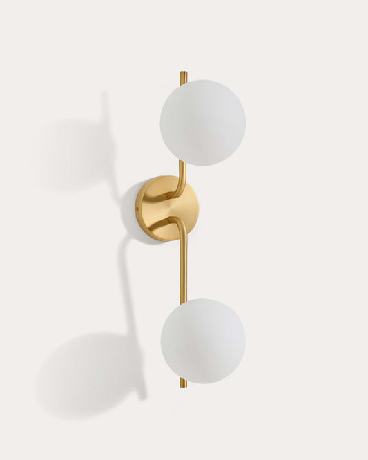 Applique Brisia finitura ottone spazzolato e 2 sfere in vetro satinato Ø15 cm